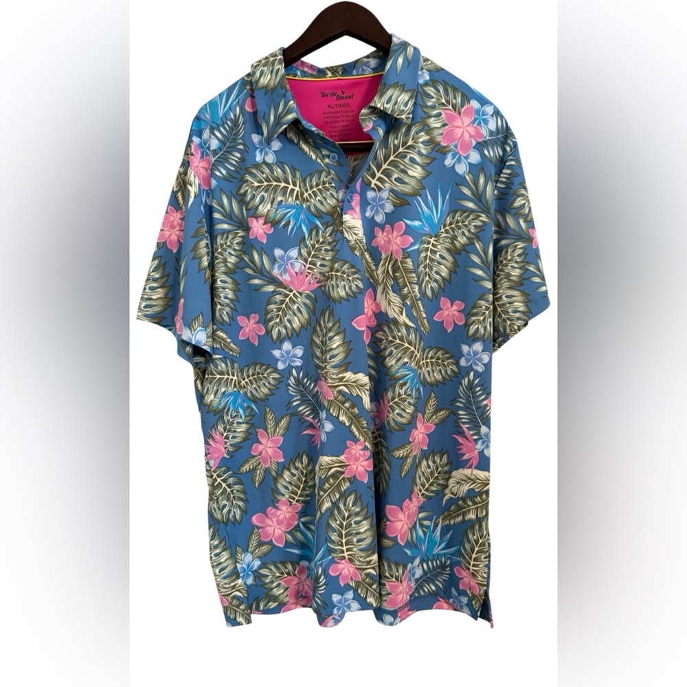 Birdie Bound Stretch Performance Polo Shirt Tropical Golf Pickleball Size XL